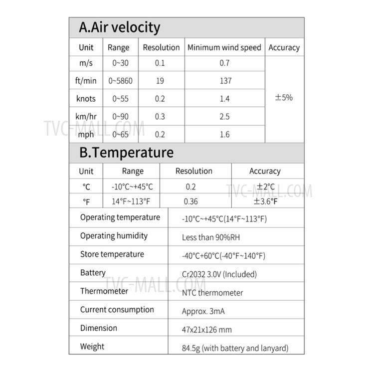 WINTACT WT816A 30m/s Digital Anemometer Tester Portable Handheld Wind Speed Temperature Measure Tool Air Velocity Meter-15
