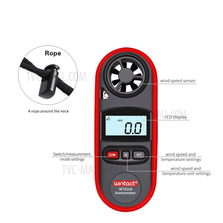 WINTACT WT816A 30m/s Digital Anemometer Tester Portable Handheld Wind Speed Temperature Measure Tool Air Velocity Meter-3