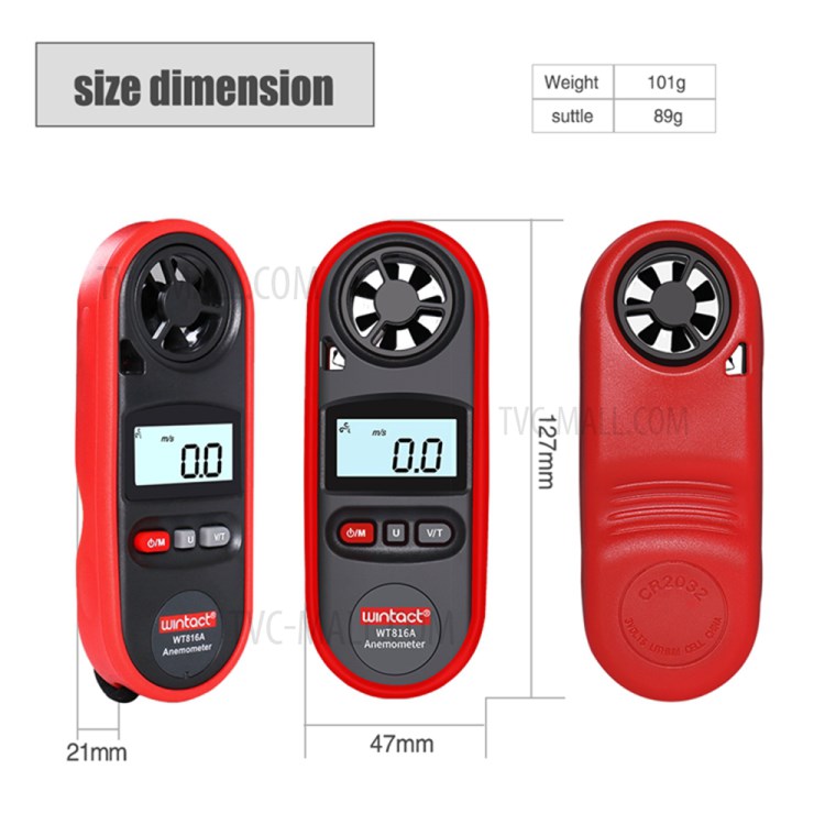 WINTACT WT816A 30m/s Digital Anemometer Tester Portable Handheld Wind Speed Temperature Measure Tool Air Velocity Meter-6
