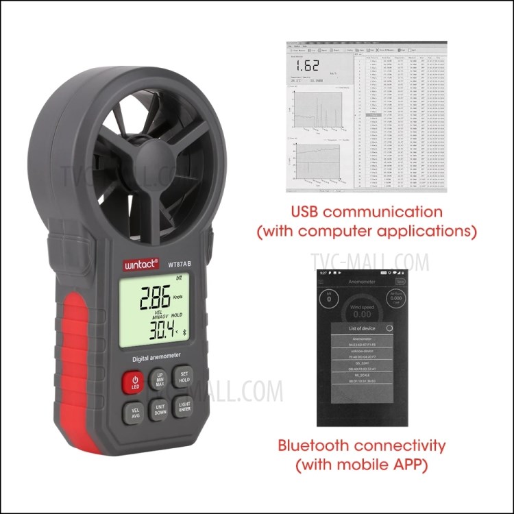 WINTACT WT87B Digital Anemometer Thermometer Tester Portable Handheld Wind Speed Meter with USB Bluetooth-8