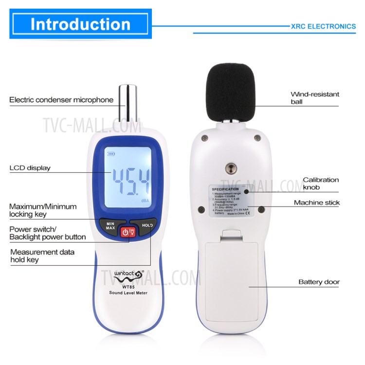 WINTACT WT85 Mini Digital Sound Level Meter Noise Decibel Detector Tool-6