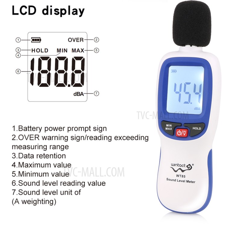 WINTACT WT85 Mini Digital Sound Level Meter Noise Decibel Detector Tool-8