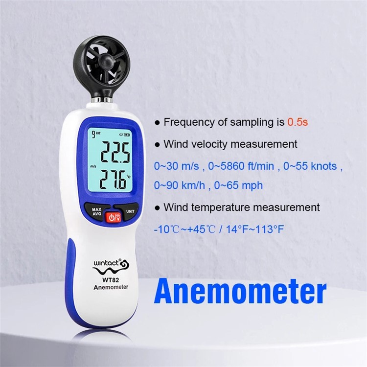 WINTACT WT82 Digital Wind Speed Gauge Anemometer LCD Wind Temperature Display Air Flow Instrument-2