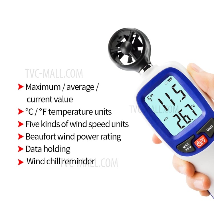 WINTACT WT82 Digital Wind Speed Gauge Anemometer LCD Wind Temperature Display Air Flow Instrument-4