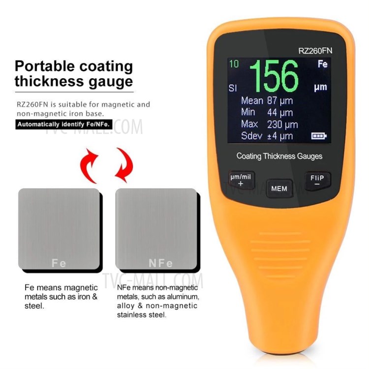 RZ RZ260FN Hand-held Digital Coating Thickness Gauge Tester 0-1250um Paint Thickness Measurement Tool-4
