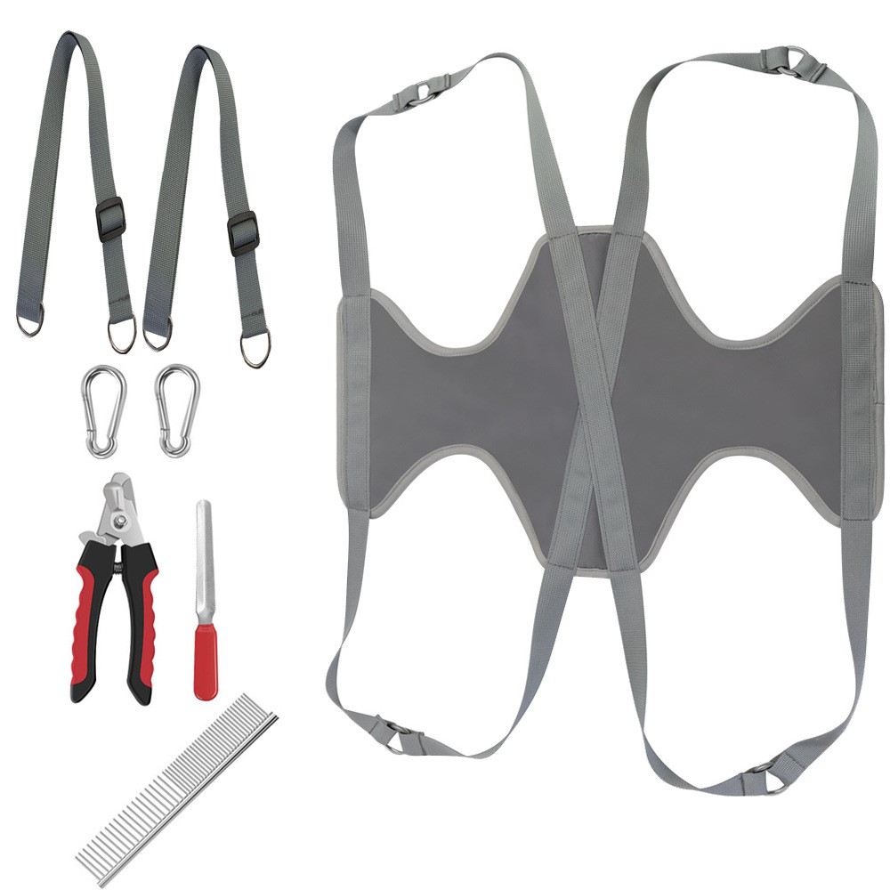 A002 Pet Grooming Hammock Harness Dog Cat Sling Restraint Bag Set for Nail Clipping Trimming, Size: M - Grey-1