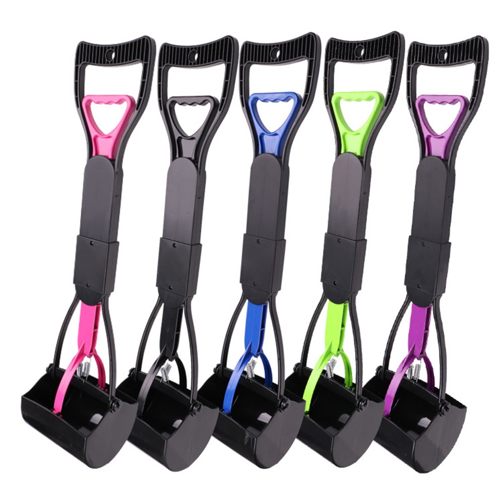Folding Pooper Scooper for Dogs Long Handle Dog Poop Scooper Pet Waste Pick Up Jaw Scooper with Spring for Grass Dirt Gravel - Blue-8