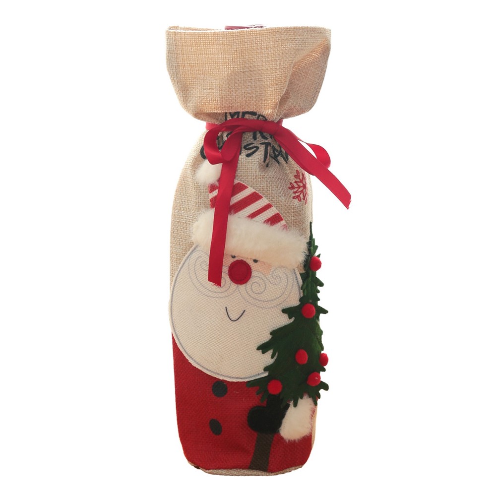 Embroidery Snowman/Santa Claus Christmas Bottle Cover Wine Bottle Sweater Party Decoration - Santa Claus-1
