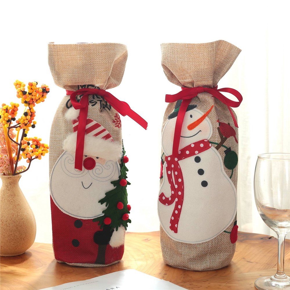 Embroidery Snowman/Santa Claus Christmas Bottle Cover Wine Bottle Sweater Party Decoration - Santa Claus-3