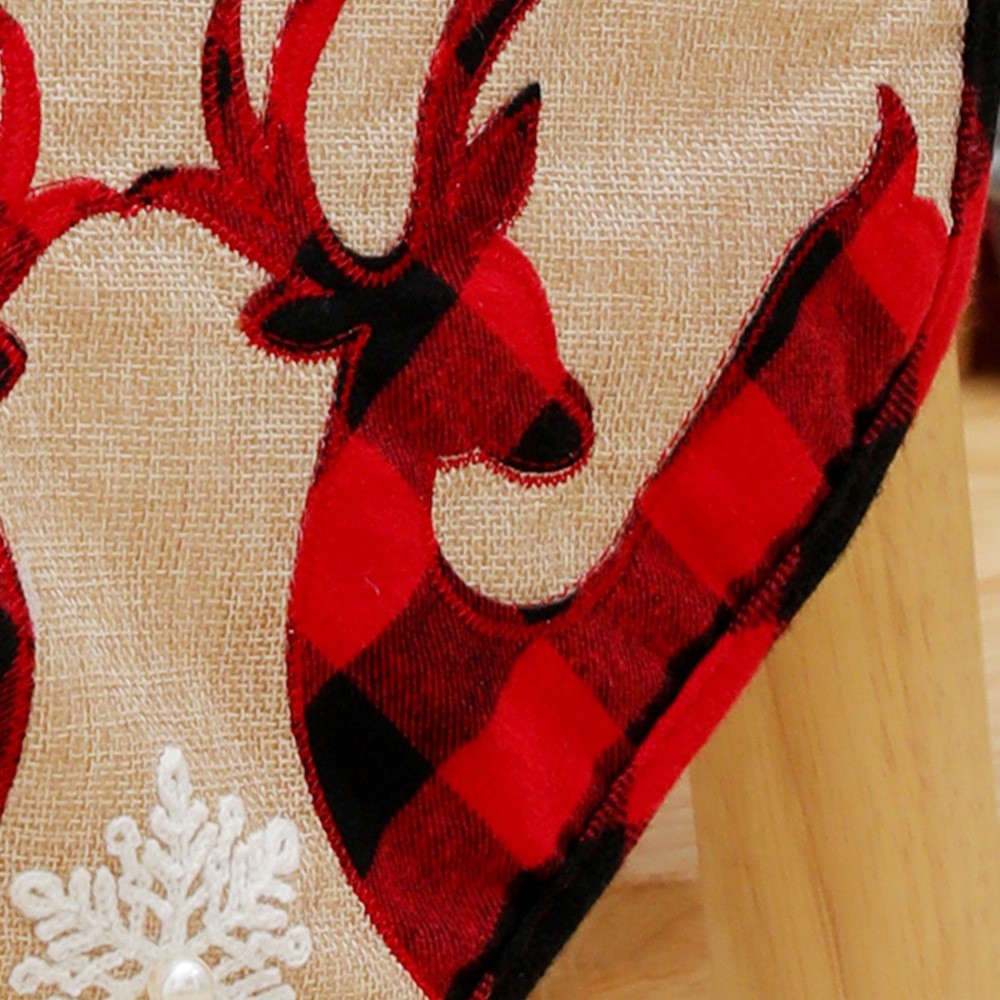 Christmas Party Supplies Elk Embroidery Table Runner with Tassel Xmas Holiday Family Gathering Decoration-6