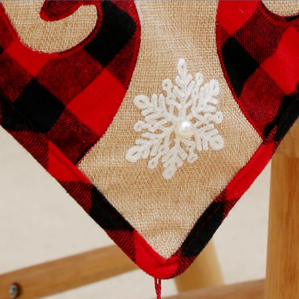 Christmas Party Supplies Elk Embroidery Table Runner with Tassel Xmas Holiday Family Gathering Decoration-7