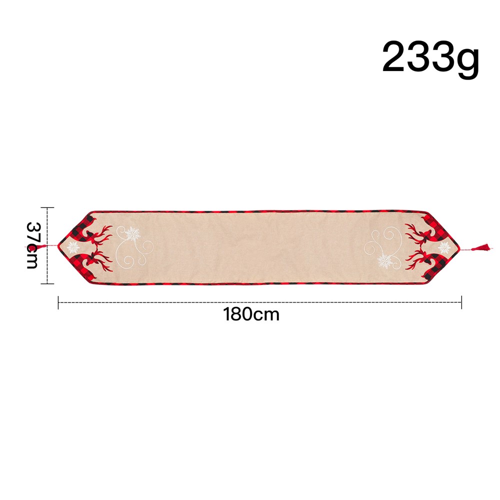 Christmas Party Supplies Elk Embroidery Table Runner with Tassel Xmas Holiday Family Gathering Decoration-8