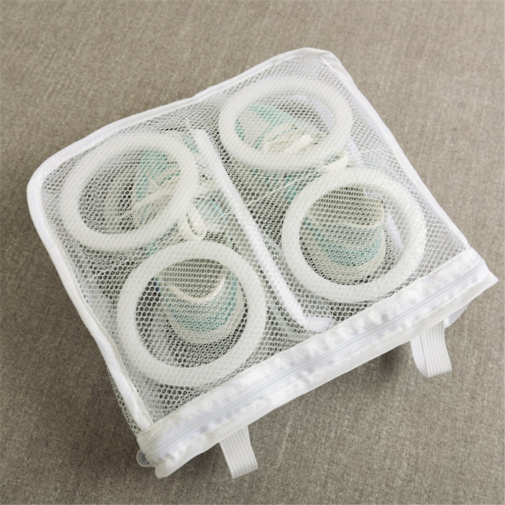 H-3-2 Washing Machine Shoes Storage Bag Portable Mesh Laundry Bag Anti-Deformation Protector Clothes Organizer, Size M: 29*26*9cm - White-3