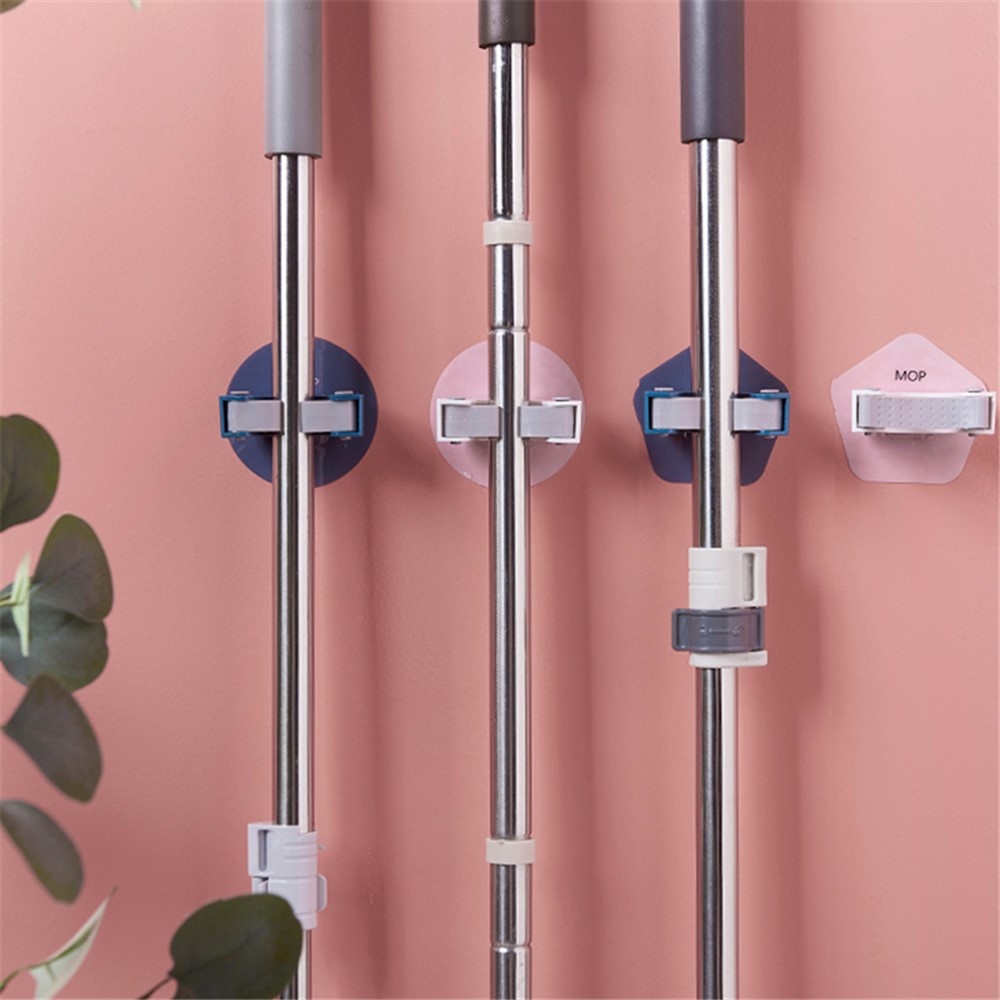 No Drilling Mop Holder Wall-mounted Storage Rack Waterproof Broom Storage Hanger for Kitchen Bathroom - Round Blue-3