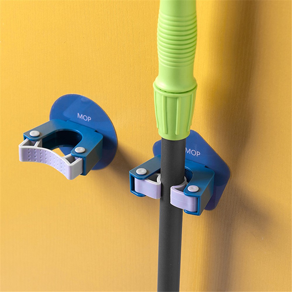No Drilling Mop Holder Wall-mounted Storage Rack Waterproof Broom Storage Hanger for Kitchen Bathroom - Round Blue-5