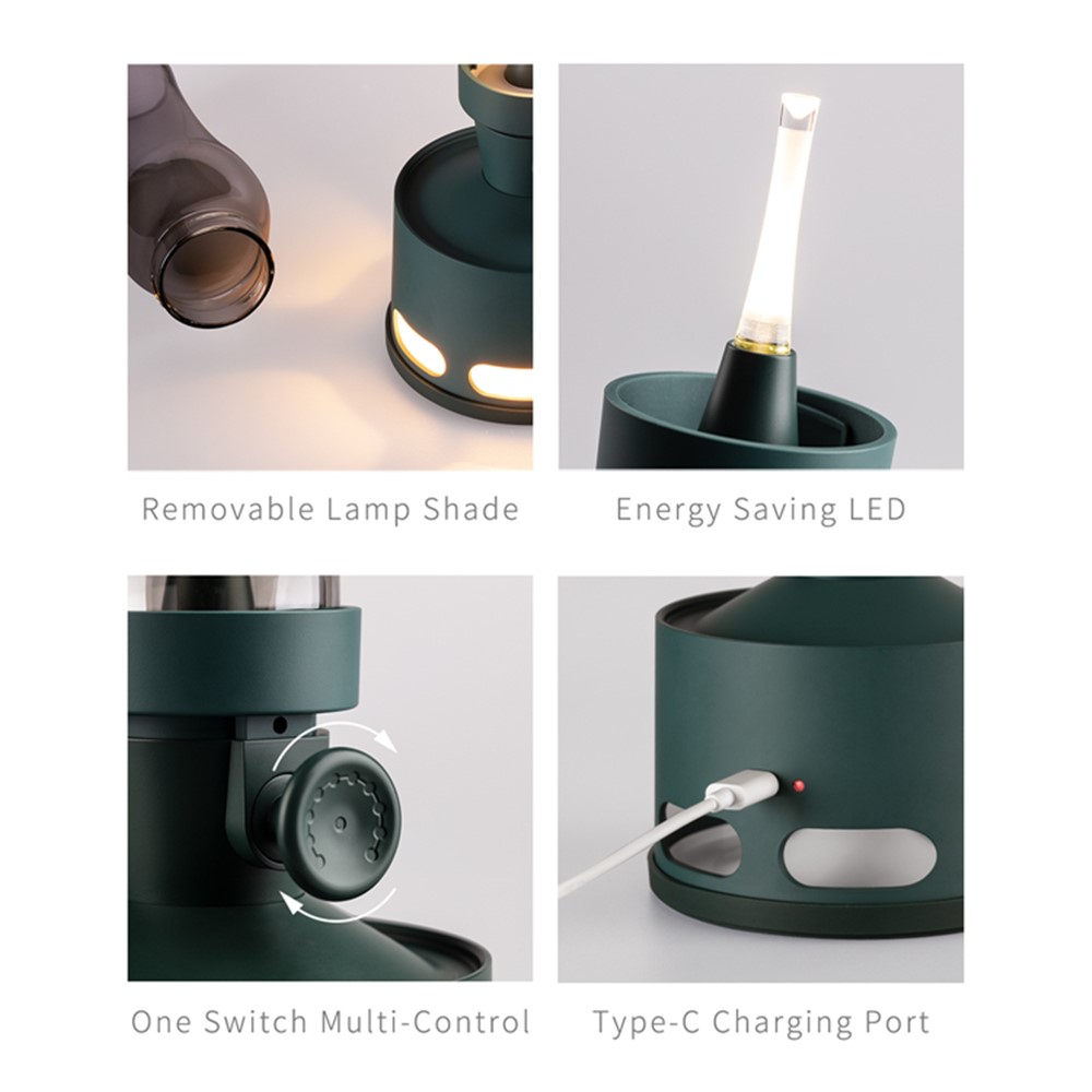 COMELY OLD DAYS Creative Imitation Kerosene Lamp Design Rechargeable LED Night Light Dimmable Retro Decorative Home Table Lamp - Green-4