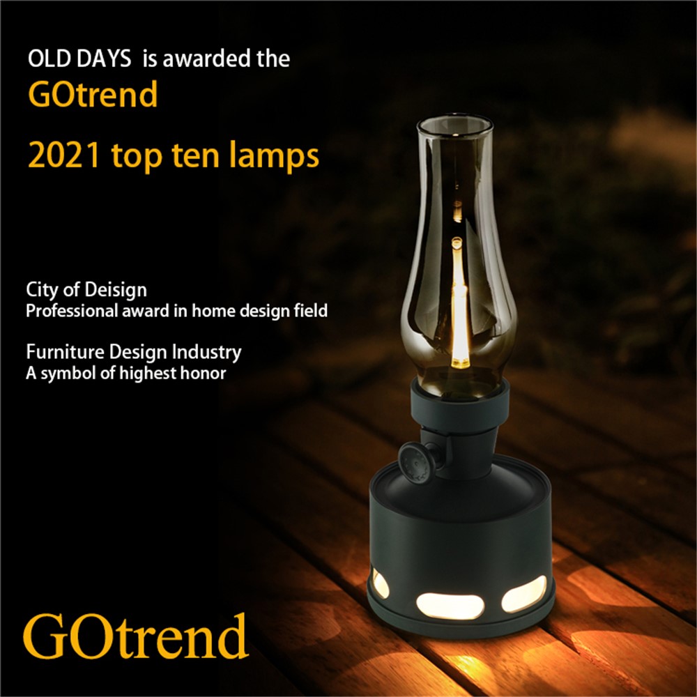COMELY OLD DAYS Creative Imitation Kerosene Lamp Design Rechargeable LED Night Light Dimmable Retro Decorative Home Table Lamp - Green-5
