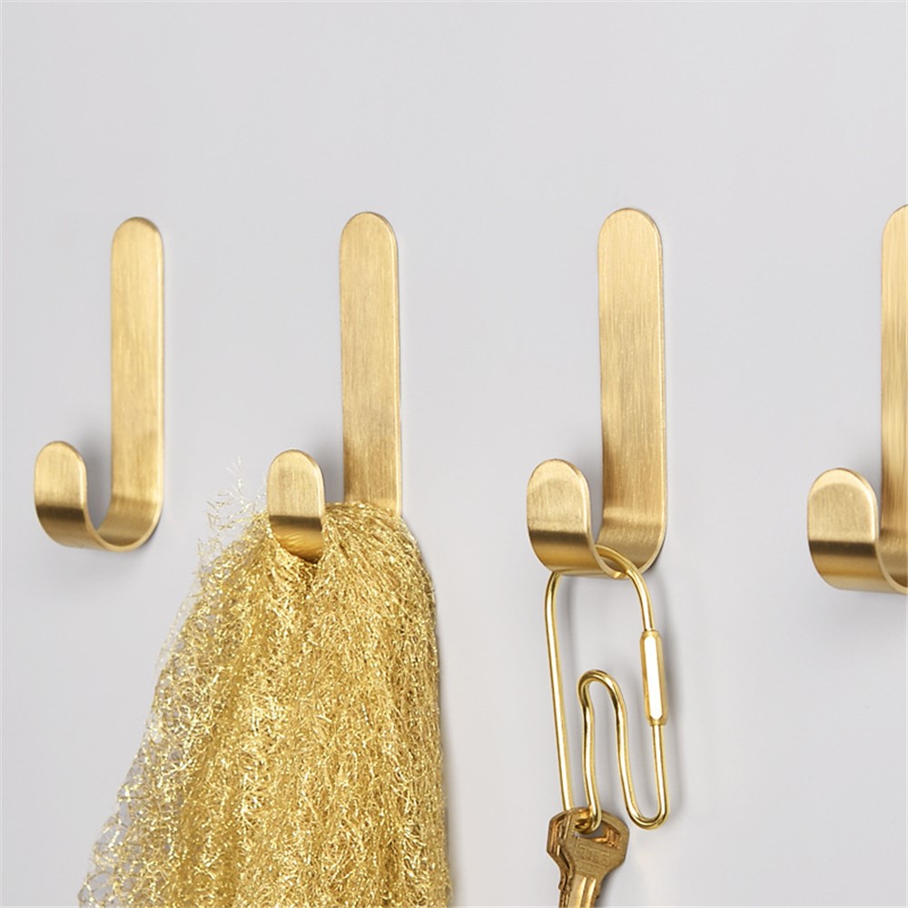 Size S Golden Hook Adhesive Brass Brushed Heavy Duty Hanging Hook Storage Hanger for Hanging Coat Hat Towel Robe Key Clothes-2
