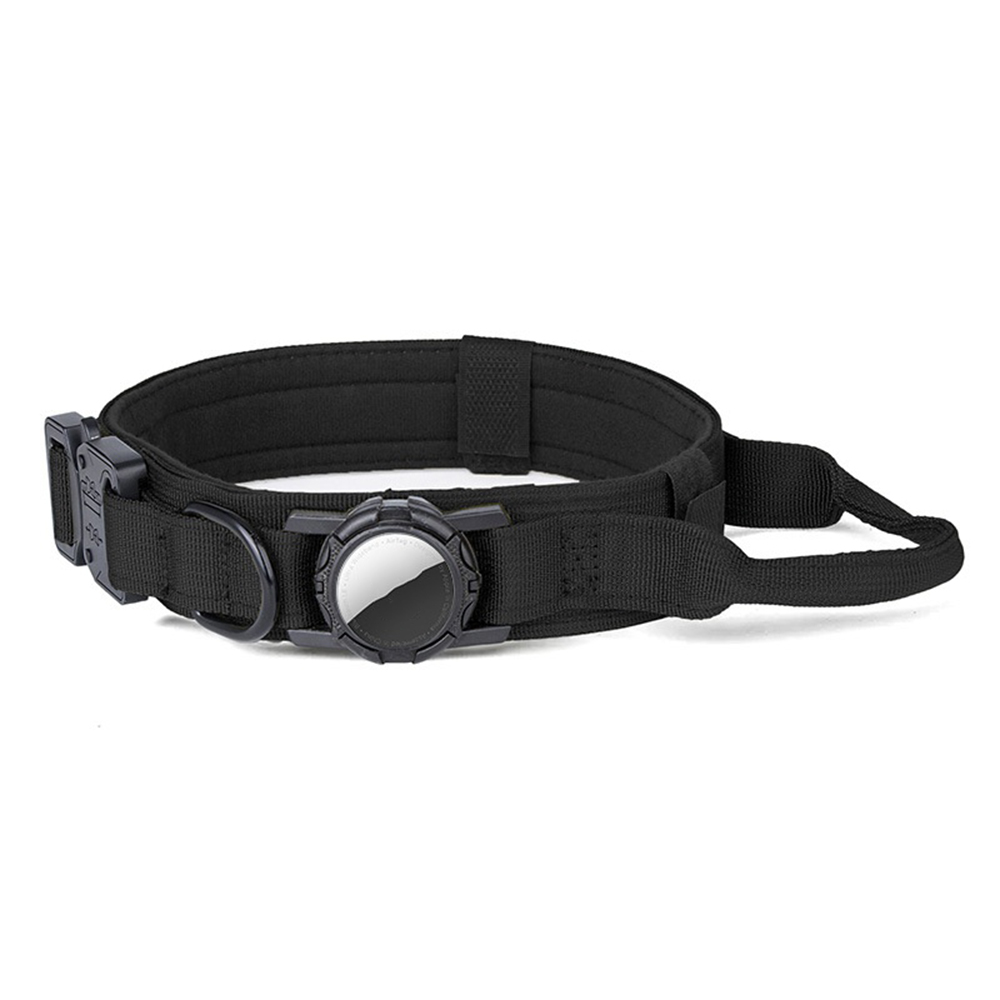 Size M Tactical Dog Collar for Apple AirTag Nylon Double Layer Padded Waterproof Quick Release Buckle - Black