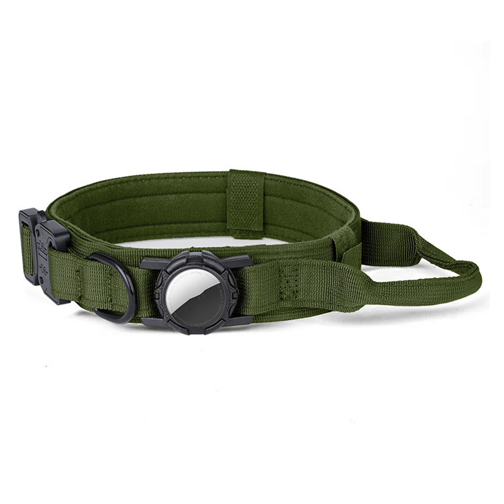 Size M Tactical Dog Collar for Apple AirTag Nylon Double Layer Padded Waterproof Quick Release Buckle - Army Green