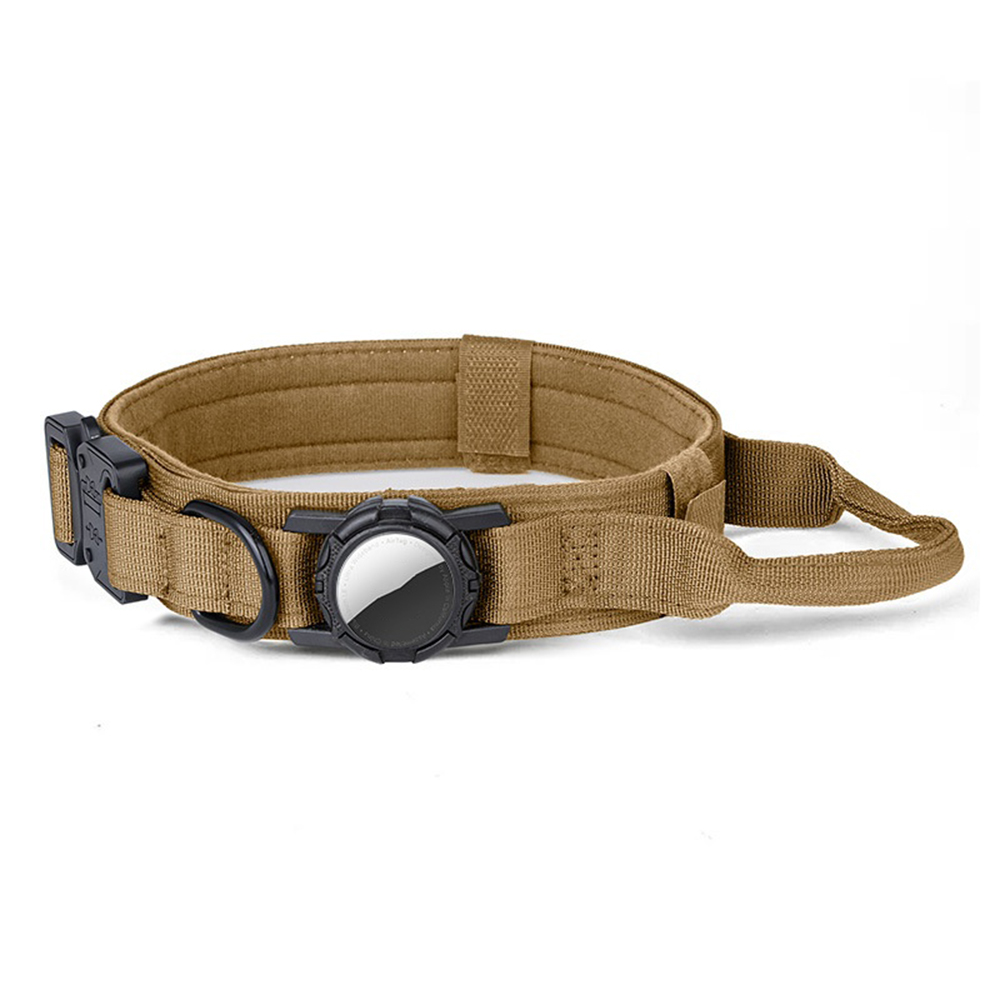 Size M Tactical Dog Collar for Apple AirTag Nylon Double Layer Padded Waterproof Quick Release Buckle - Dark Khaki