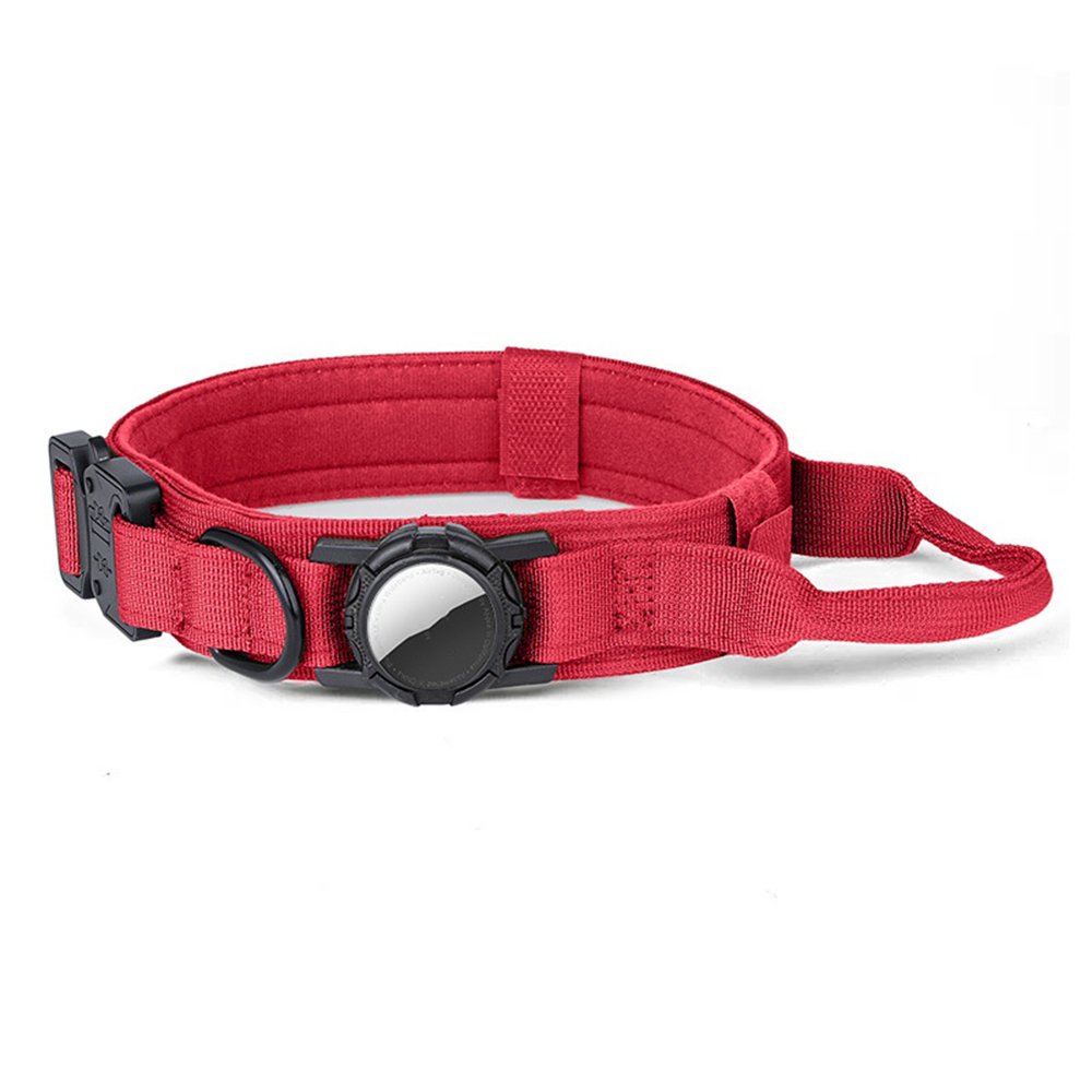 Size M Tactical Dog Collar for Apple AirTag Nylon Double Layer Padded Waterproof Quick Release Buckle - Red