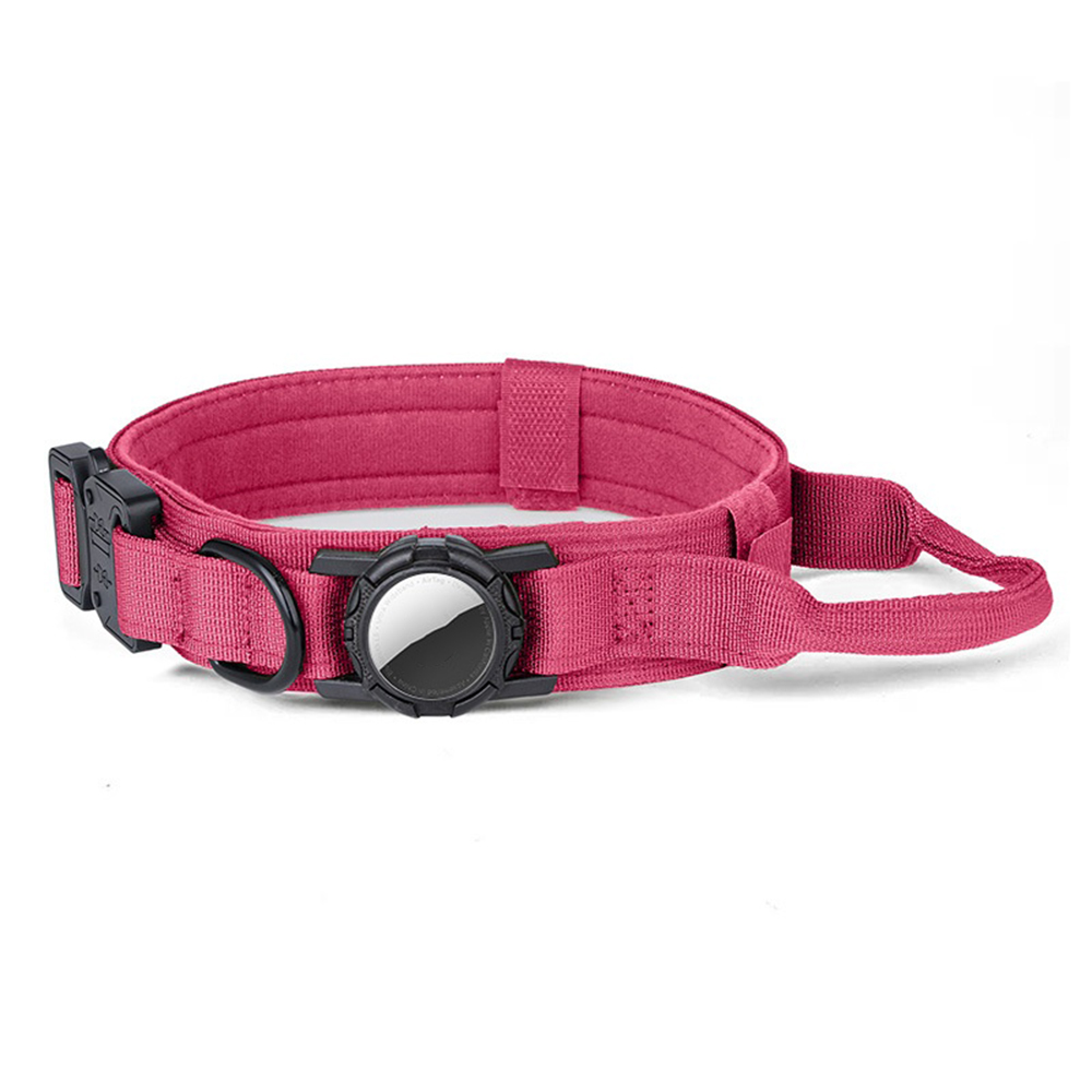 Size M Tactical Dog Collar for Apple AirTag Nylon Double Layer Padded Waterproof Quick Release Buckle - Pink