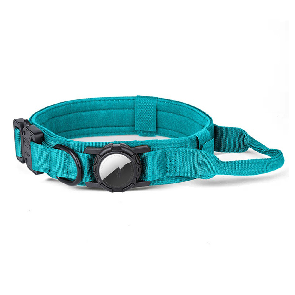 Size M Tactical Dog Collar for Apple AirTag Nylon Double Layer Padded Waterproof Quick Release Buckle - Sky Blue