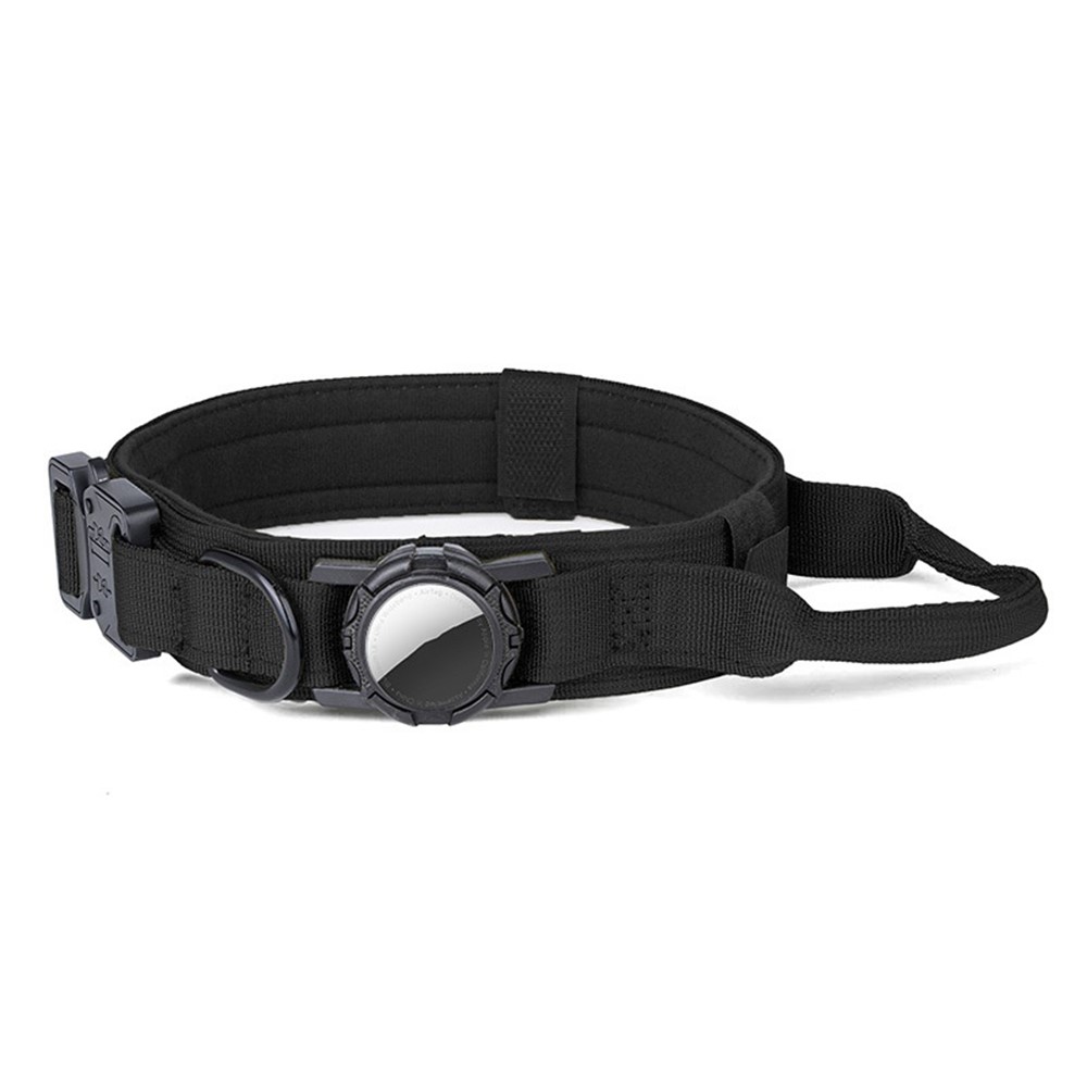 Size L Tactical Dog Collar for Apple AirTag Nylon Double Layer Padded Waterproof Quick Release Buckle - Black