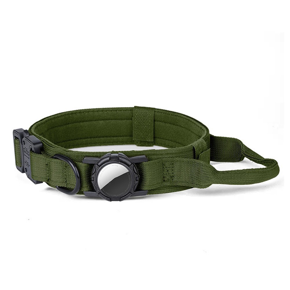 Size L Tactical Dog Collar for Apple AirTag Nylon Double Layer Padded Waterproof Quick Release Buckle - Army Green