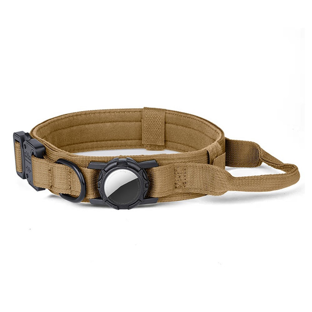 Size L Tactical Dog Collar for Apple AirTag Nylon Double Layer Padded Waterproof Quick Release Buckle - Dark Khaki