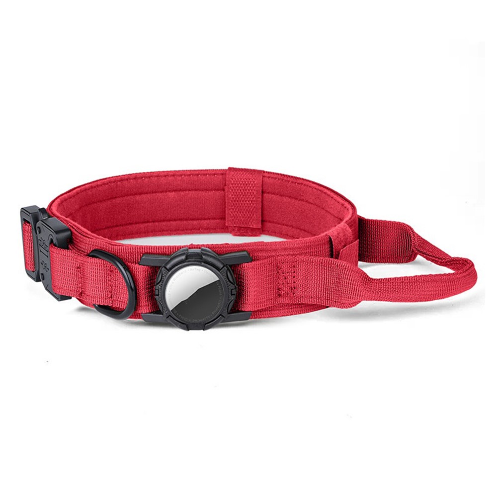 Size L Tactical Dog Collar for Apple AirTag Nylon Double Layer Padded Waterproof Quick Release Buckle - Red