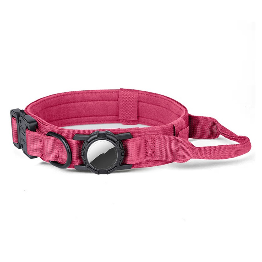 Size L Tactical Dog Collar for Apple AirTag Nylon Double Layer Padded Waterproof Quick Release Buckle - Pink