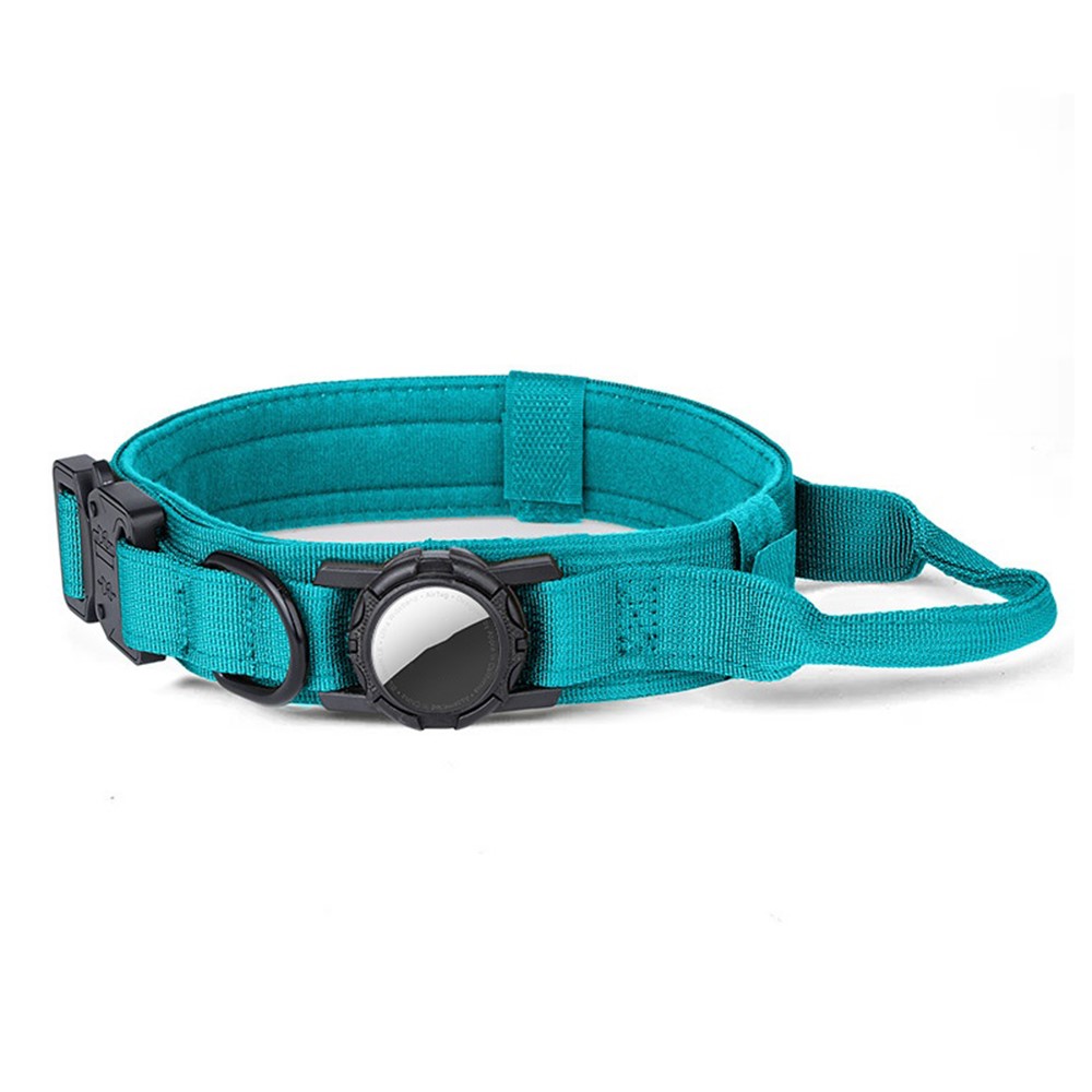 Size L Tactical Dog Collar for Apple AirTag Nylon Double Layer Padded Waterproof Quick Release Buckle - Sky Blue