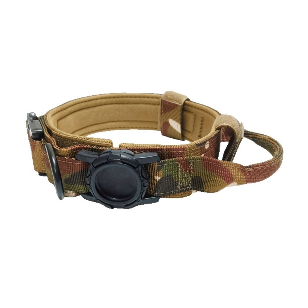 Size L Tactical Dog Collar for Apple AirTag Nylon Double Layer Padded Waterproof Quick Release Buckle - Camouflage