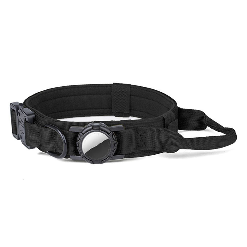 Size XL Tactical Dog Collar for Apple AirTag Nylon Double Layer Padded Waterproof Quick Release Buckle - Black
