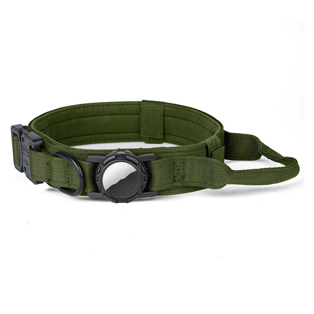 Size XL Tactical Dog Collar for Apple AirTag Nylon Double Layer Padded Waterproof Quick Release Buckle - Army Green