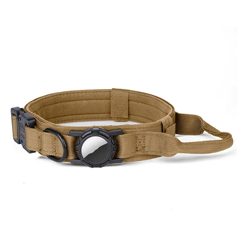Size XL Tactical Dog Collar for Apple AirTag Nylon Double Layer Padded Waterproof Quick Release Buckle - Dark Khaki