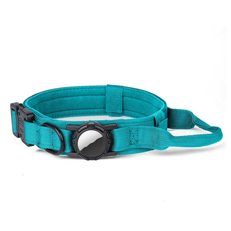 Size XL Tactical Dog Collar for Apple AirTag Nylon Double Layer Padded Waterproof Quick Release Buckle - Sky Blue