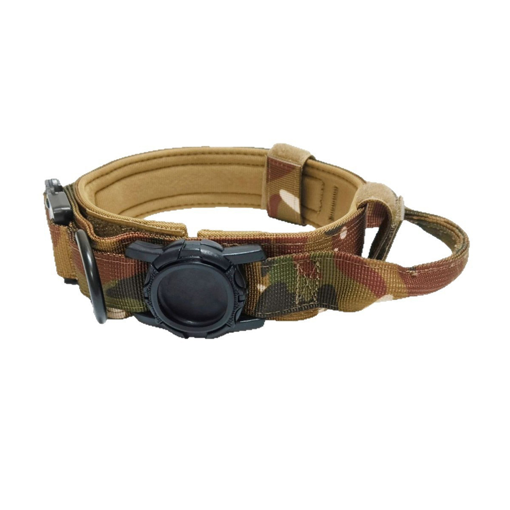 Size XL Tactical Dog Collar for Apple AirTag Nylon Double Layer Padded Waterproof Quick Release Buckle - Camouflage