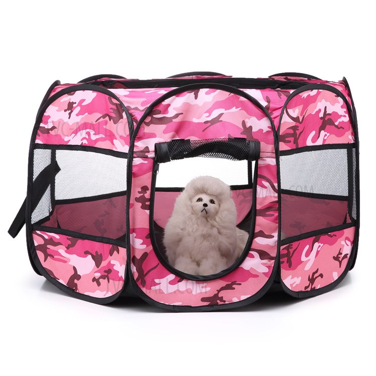 Camouflage Oxford Pet Fence Foldable Pet Tent Dog Cat House Cage - Pink / Size: M-1