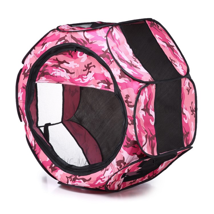 Camouflage Oxford Pet Fence Foldable Pet Tent Dog Cat House Cage - Pink / Size: M-3