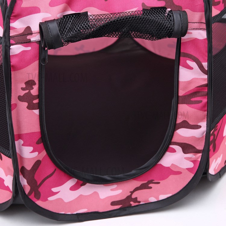 Camouflage Oxford Pet Fence Foldable Pet Tent Dog Cat House Cage - Pink / Size: M-6