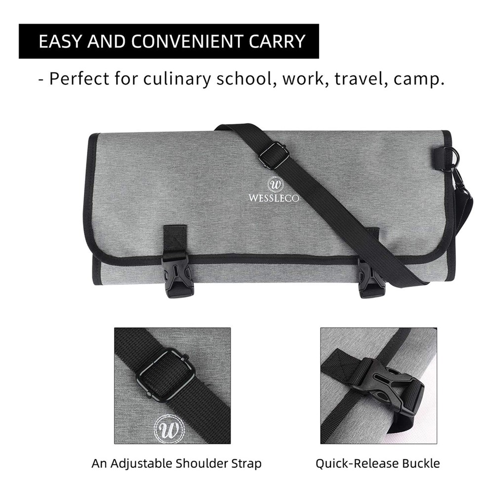 WESSLECO CL-112 Portable Chef Knife Storage Bag Carrying Pouch Kitchen Cooking Knife Holder Roll Bag-3