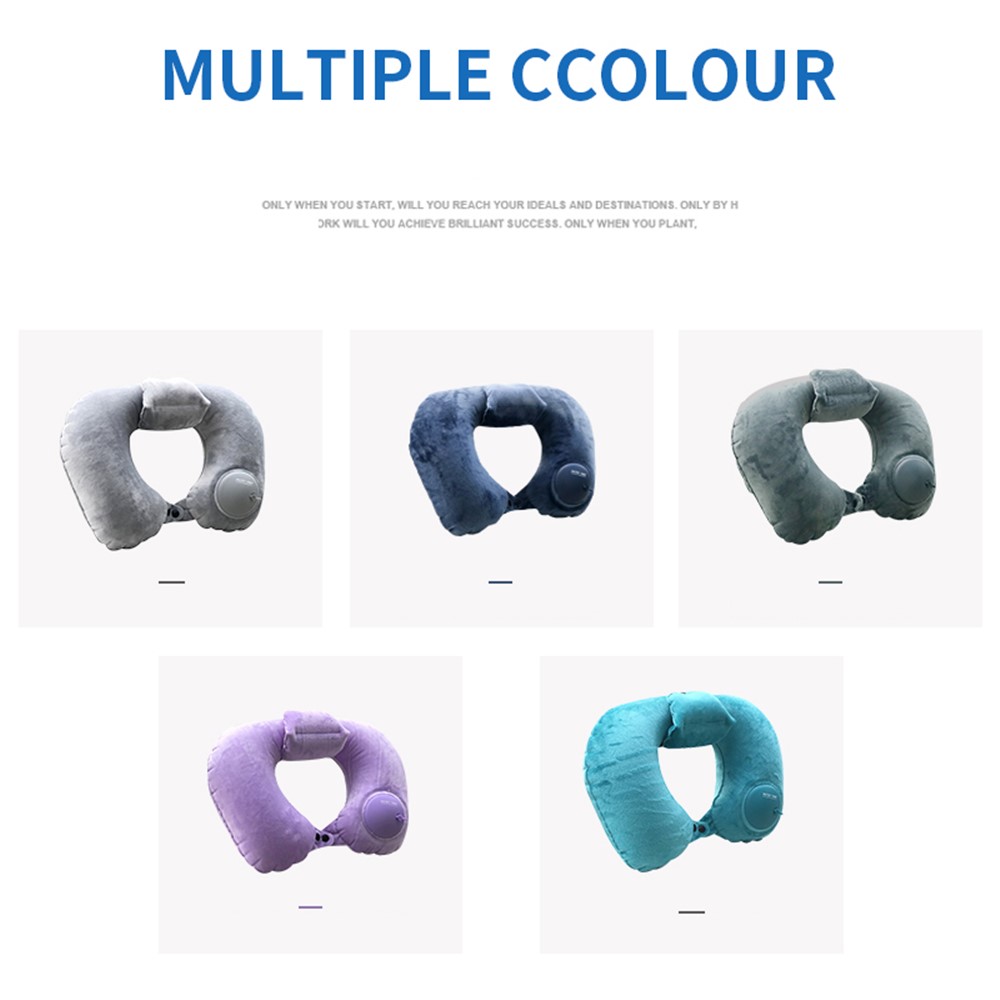 PICTET.FINO RH80 U-Shape Portable Press Inflatable Pillow Camping Travel Nap Neck Cushion with Storage Bag - Blue-9