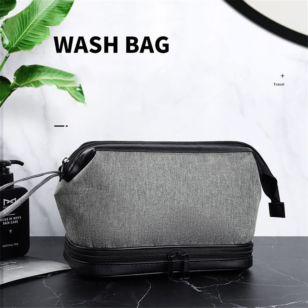 0456 Portable Men Travel Toiletry Bag Toiletries Storage Bag with Bottom Zipper Pocket - Dark Grey-4