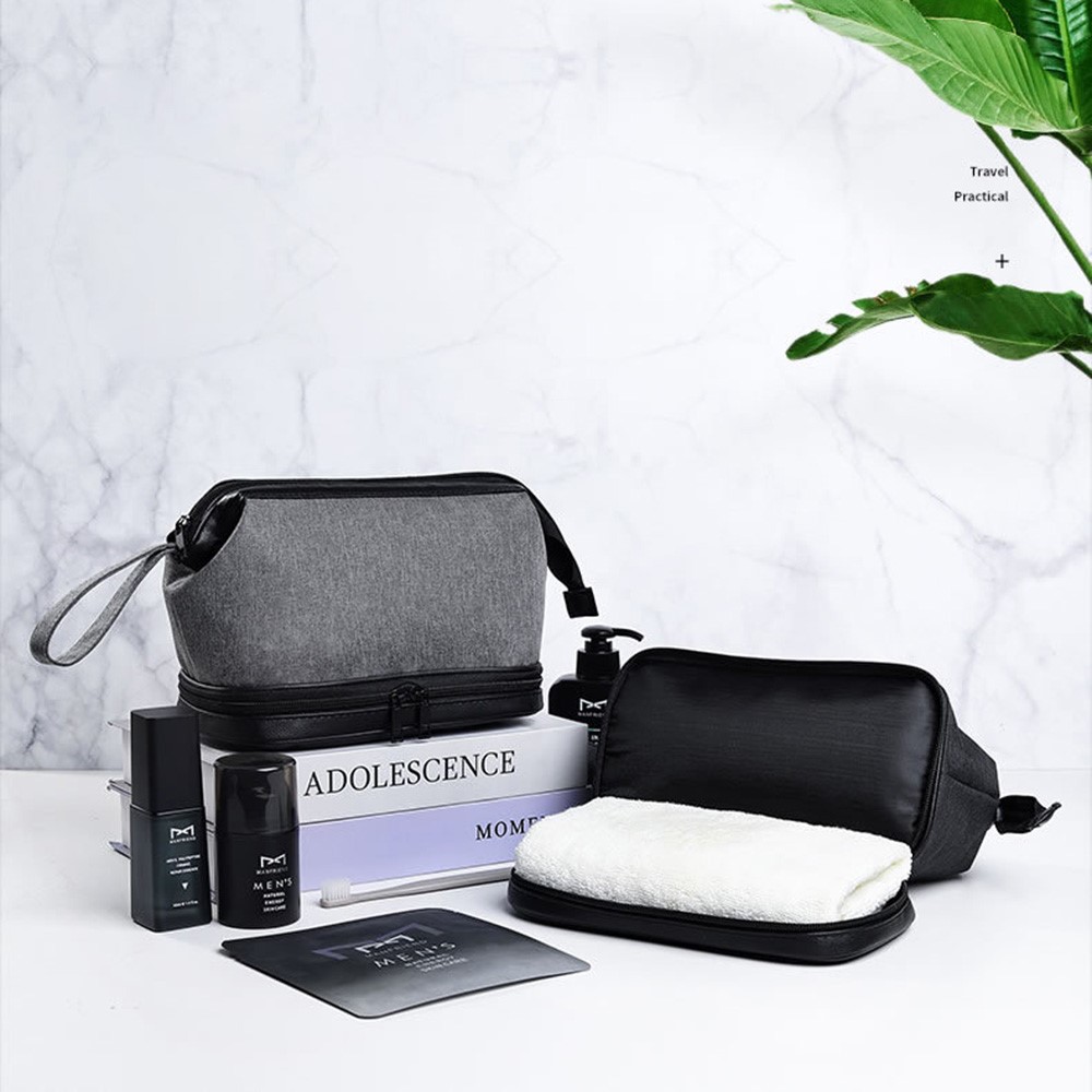 0456 Portable Men Travel Toiletry Bag Toiletries Storage Bag with Bottom Zipper Pocket - Dark Grey-7