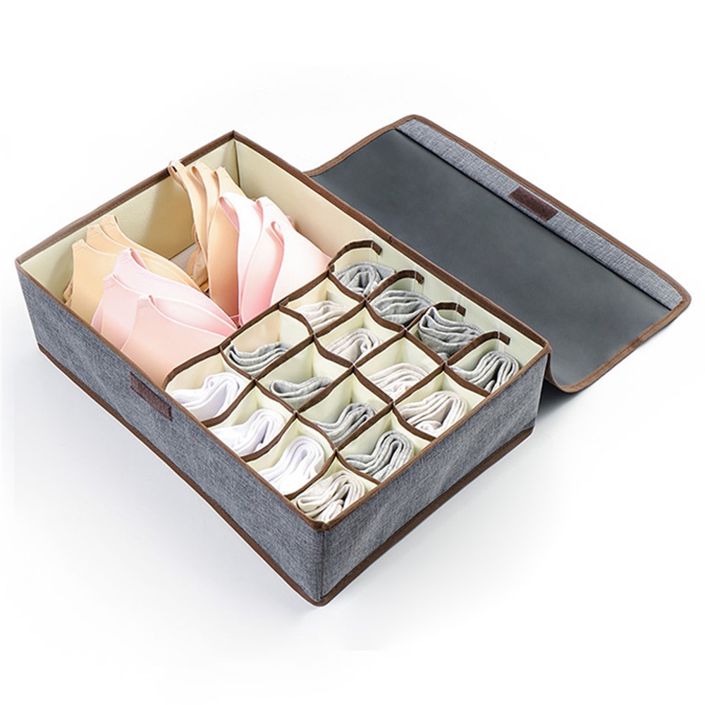 WEEKEIGHT TB-0753 Large Size 17 Grids Underwear Storage Box Bras Socks Moisture-proof Dust-proof Organizer Box - Dark Grey-1