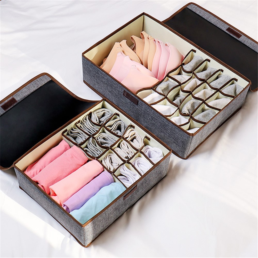 WEEKEIGHT TB-0753 Large Size 17 Grids Underwear Storage Box Bras Socks Moisture-proof Dust-proof Organizer Box - Dark Grey-6