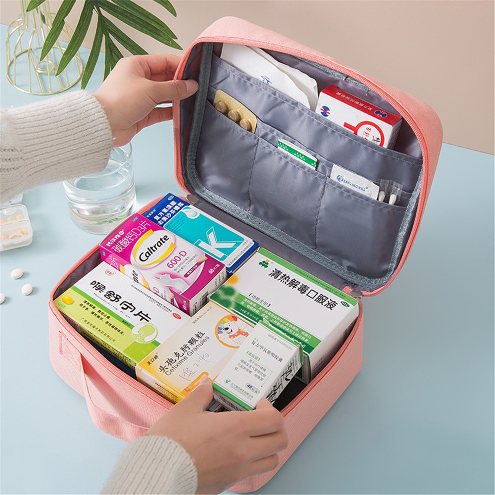 YB-847 Zippered First Aid Bag Medication Organizer Emergency Empty Pouch Carrier Travel Medicine Pill Case, Size L - Pink-4